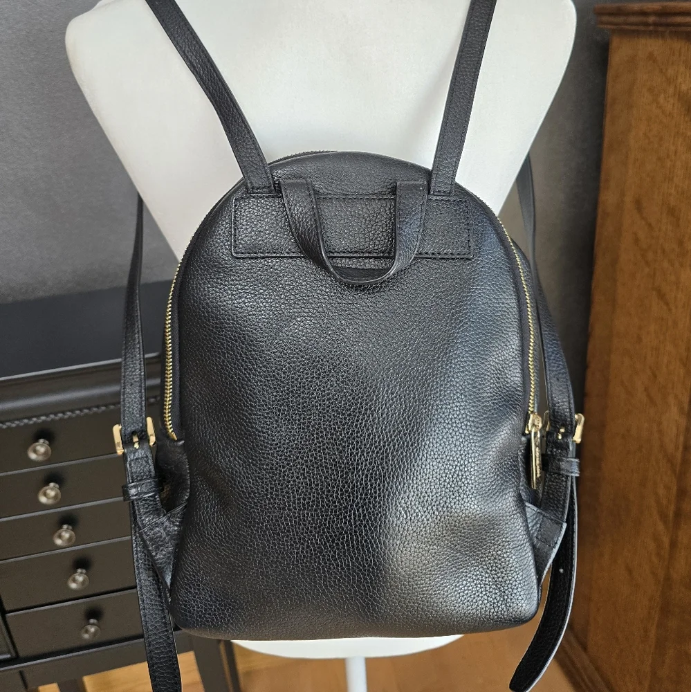 Michael Kors Black Pebbled Leather Backpack with Gold Hardware